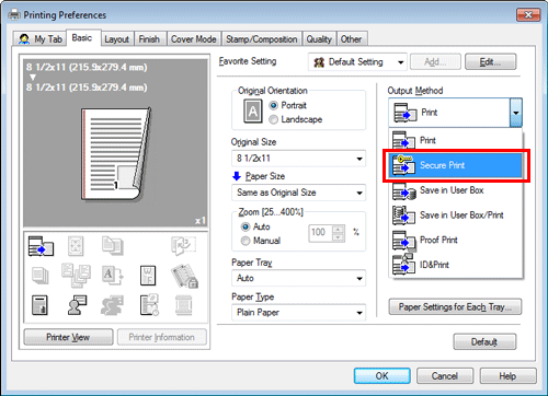 Overview of how to access the secure print feature 